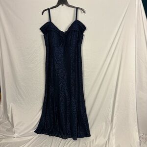 R&M Richards Navy Lace A-Line Gown Cap Sleeves Spaghetti Straps Sz 20W NWOT